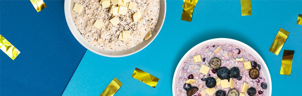 Porridge Jubiläumspaket zum 12-jährigen Geburtstag mit Konfetti.