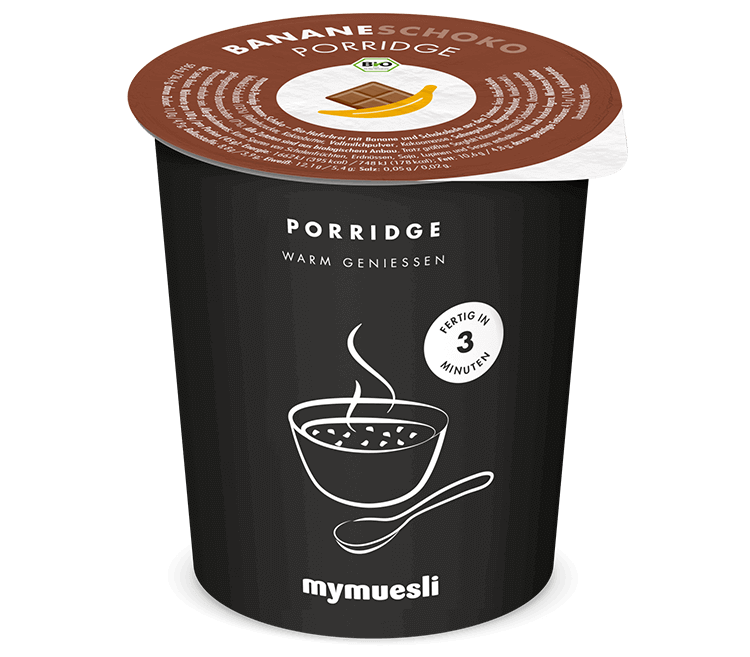 Bio-Porridge in der Sorte Banane-Schoko – zum Mitnehmen!