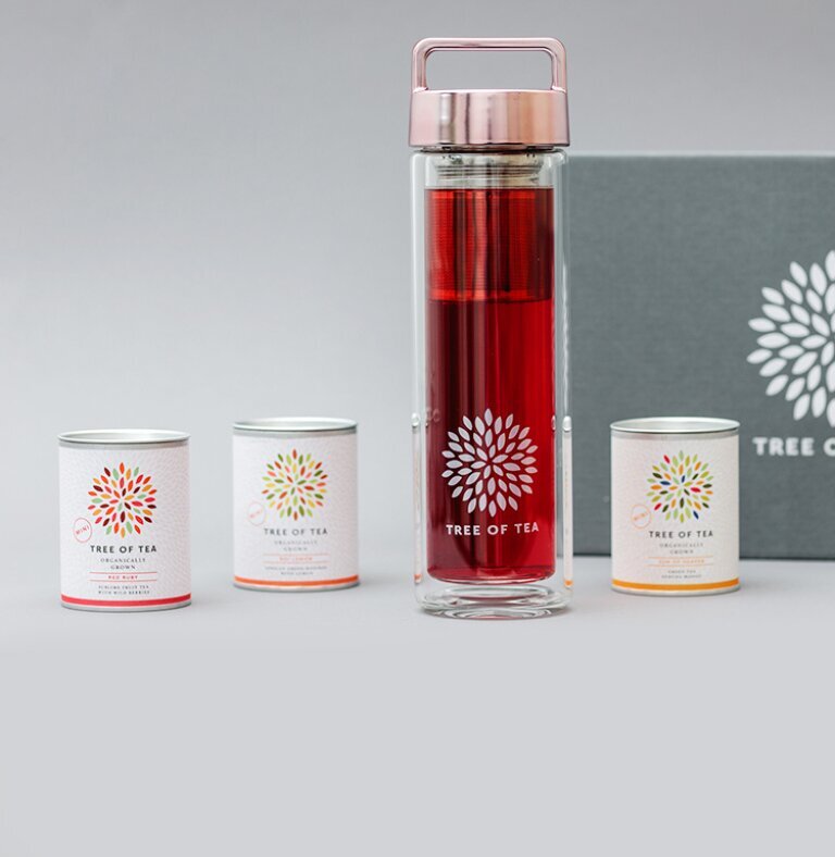 Das Tea2go Set mit der 2go Bottle und 3 leckeren Sorten Blatt-Tee