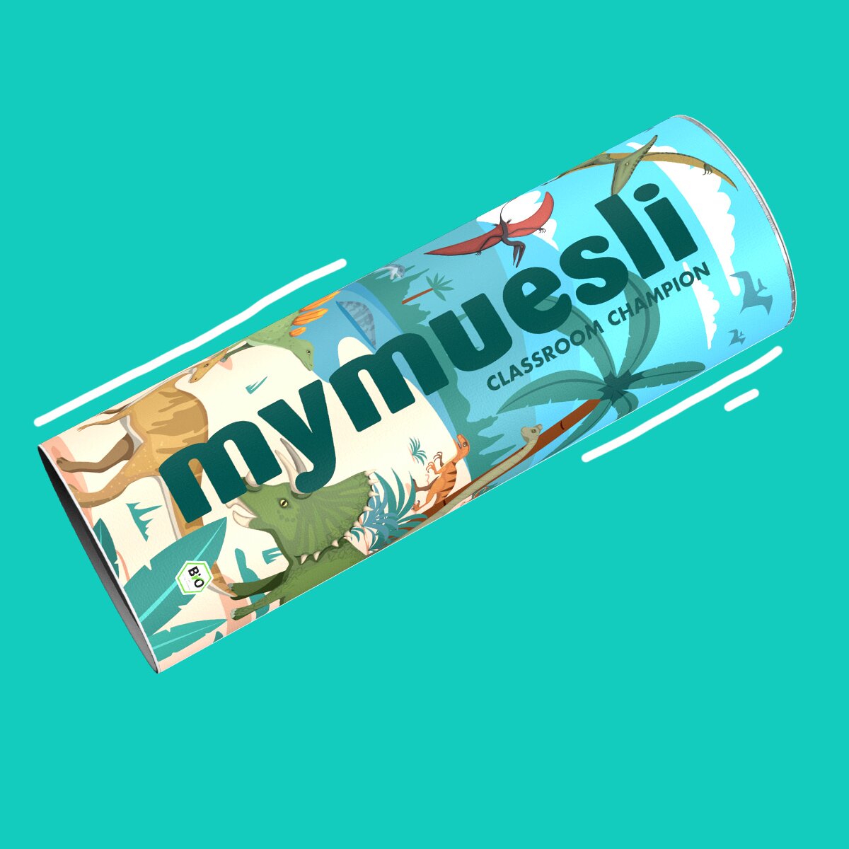 mymuesli Back to School Mixer Design mit Dinosauriern