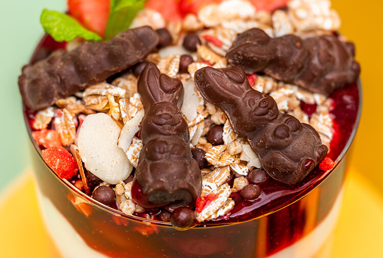 Schoko Osterhasen aus Kokosbluetenzuckerschokolade als Muesli Topping